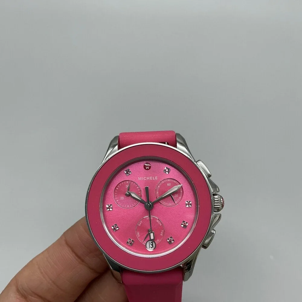 Michele Cape Womens Watch 34mm MX08853 Chronograph Date Diamonds New Battery